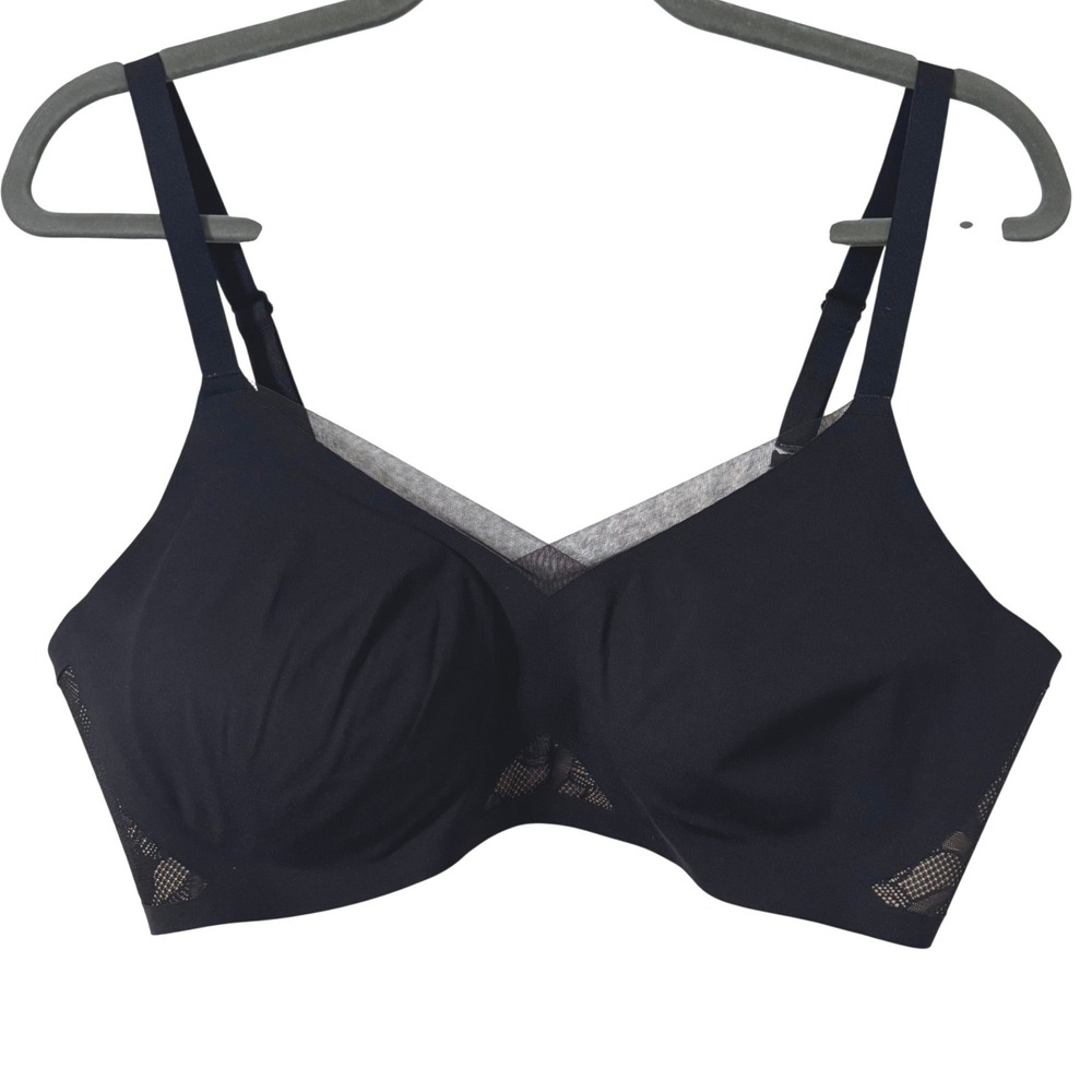 Honeylove Crossover Bra Large Black Lace Removable Pads‎ Wireless Bralette